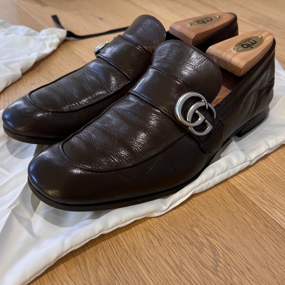 Gucci men double GG loafers brown size 7 US - Picture 1 of 8